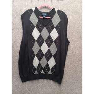 Harbor Bay Argyle Sweater Vest Mens‎ 1XL Black Gray Preppy Cotton Golf Classic